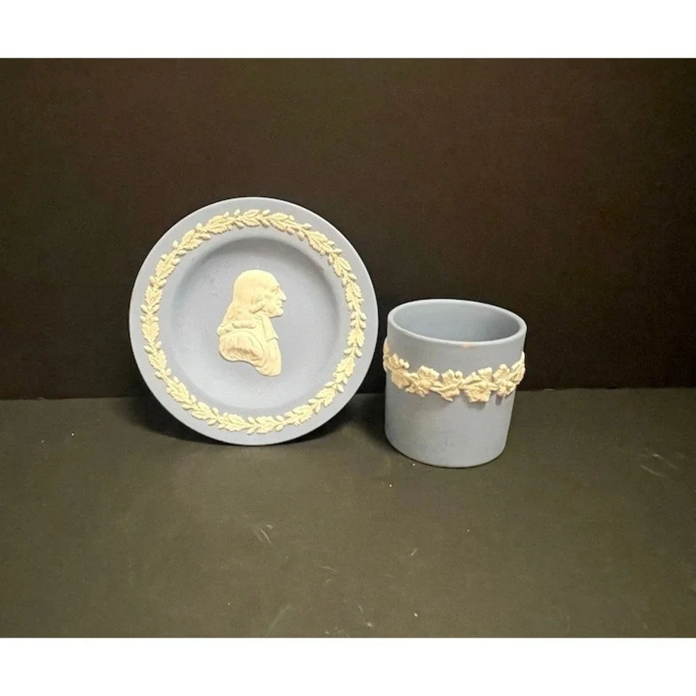 Wedgwood Light Blue Jasperware Cup and Saucer Set Made in England Vintage
